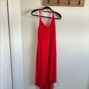 Naked Zebra Bright Red High-Low Slip Dress with Crisscross Back